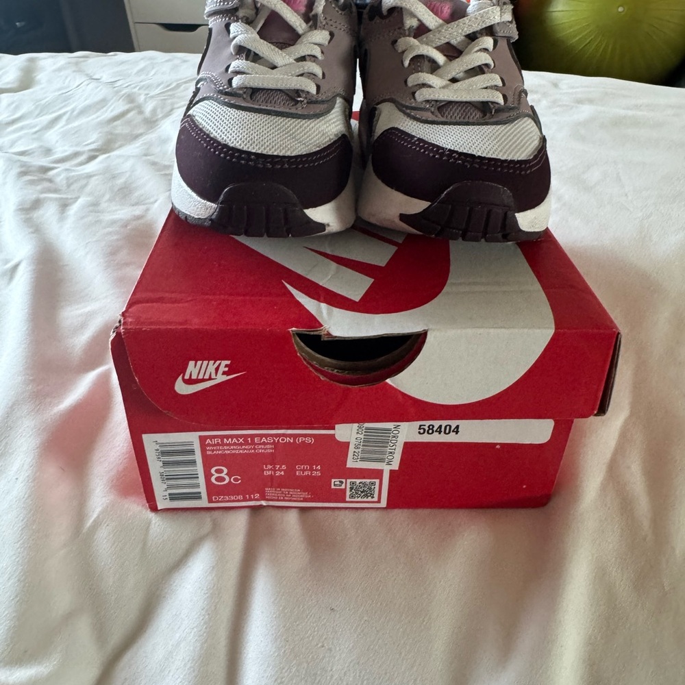 Nike Kids Air Max 1 EasyOn Purple and White Sneakers